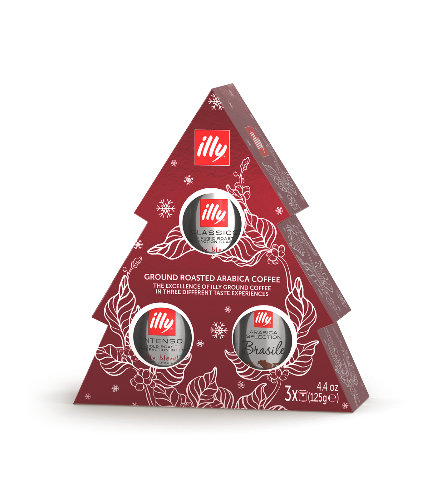 Illy – Paketim Krishtlindjesh me 3 kanaçe kafeje të bluar, 125 g