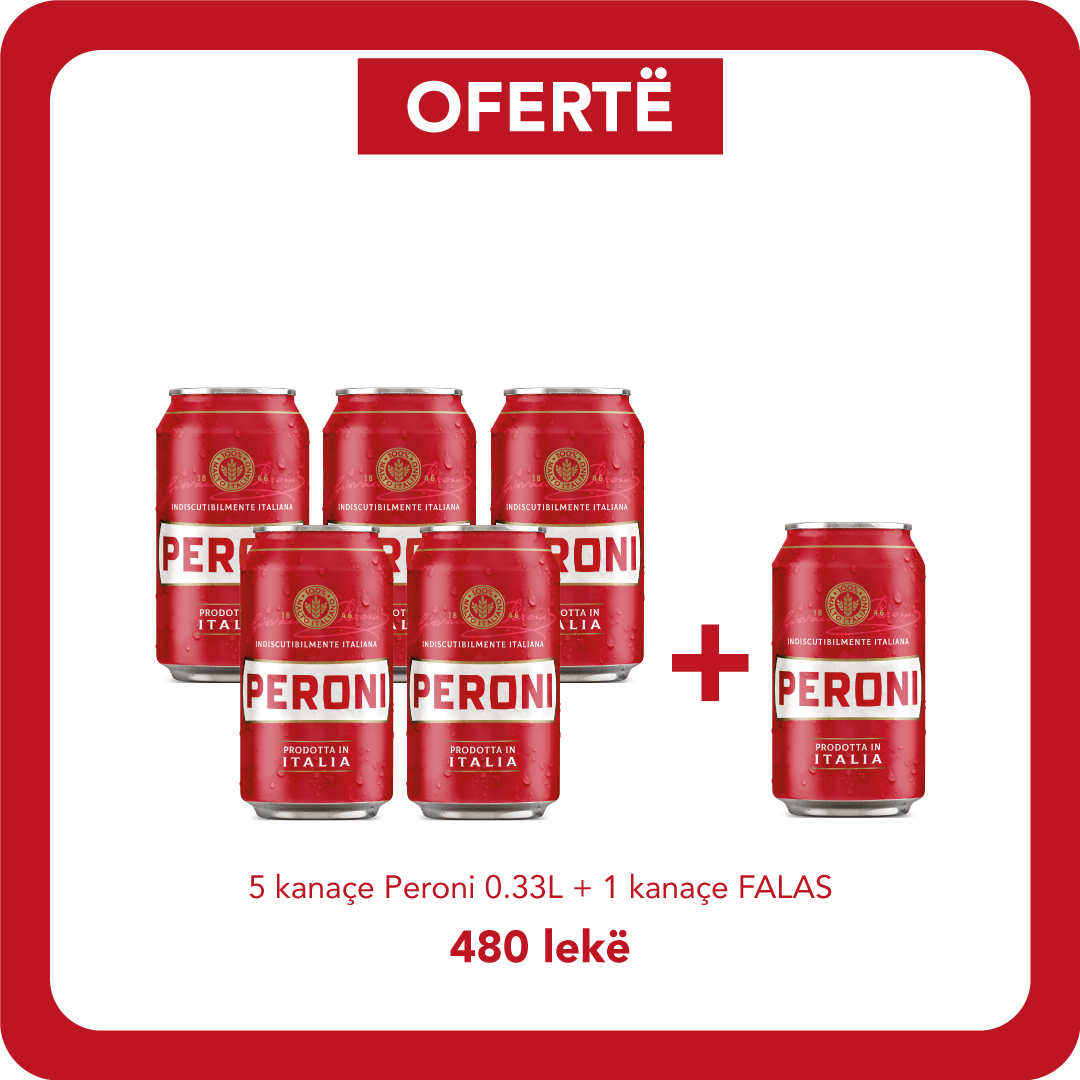 5 kanaçe Peroni i Kuq Birrë Bjonde 0.33L + 1 kanaçe dhuratë
