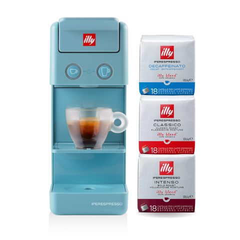 Ofertë illy Makineri Kafeje, blu Y3.3 + 54 Kapsula Dhuratë