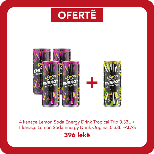 4 kanaçe Lemon Soda Energy Drink Tropical Trip 0.33L + 1 kanaçe Lemon Soda Energy Drink Original 0.33L FALAS