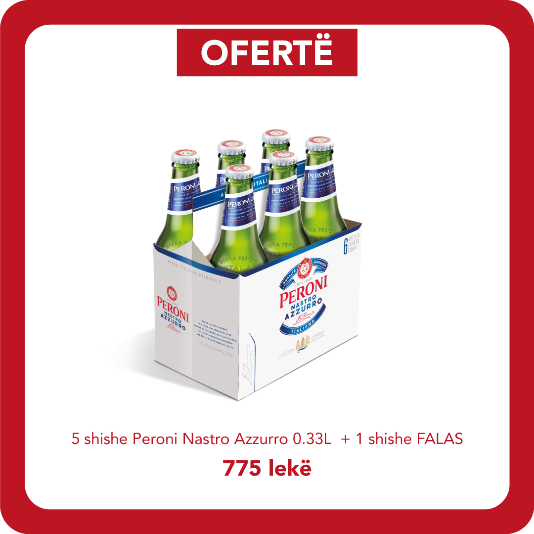 5 shishe Peroni Nastro Azzurro Birrë Bjonde 0.33L + 1 shishe dhuratë