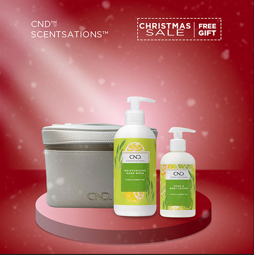 CND Cosmetic Pouch Gift with SCENTSATIONS Green Tea & Citrus Care Set